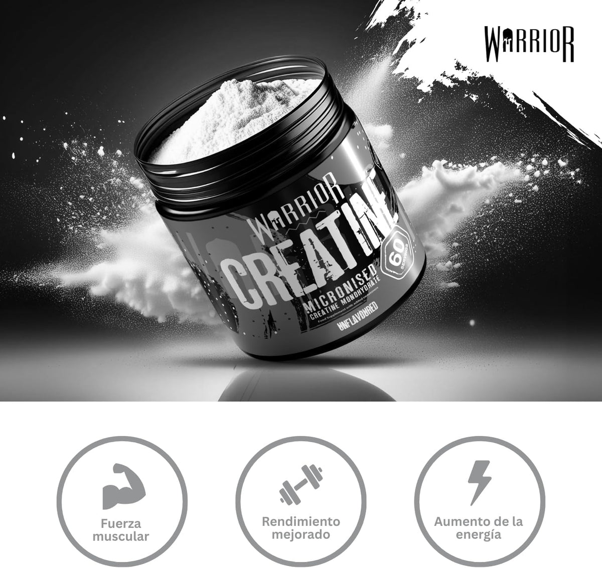 Monohidrato De Creatina En Polvo 300G (100 Raciones) - Micronizado Para Facilitar La Mezcla Y El Consumo - Mejora El Rendimiento Físico/Recuperación - Sin Gominolas Ni Comprimidos (Sin Sabor)