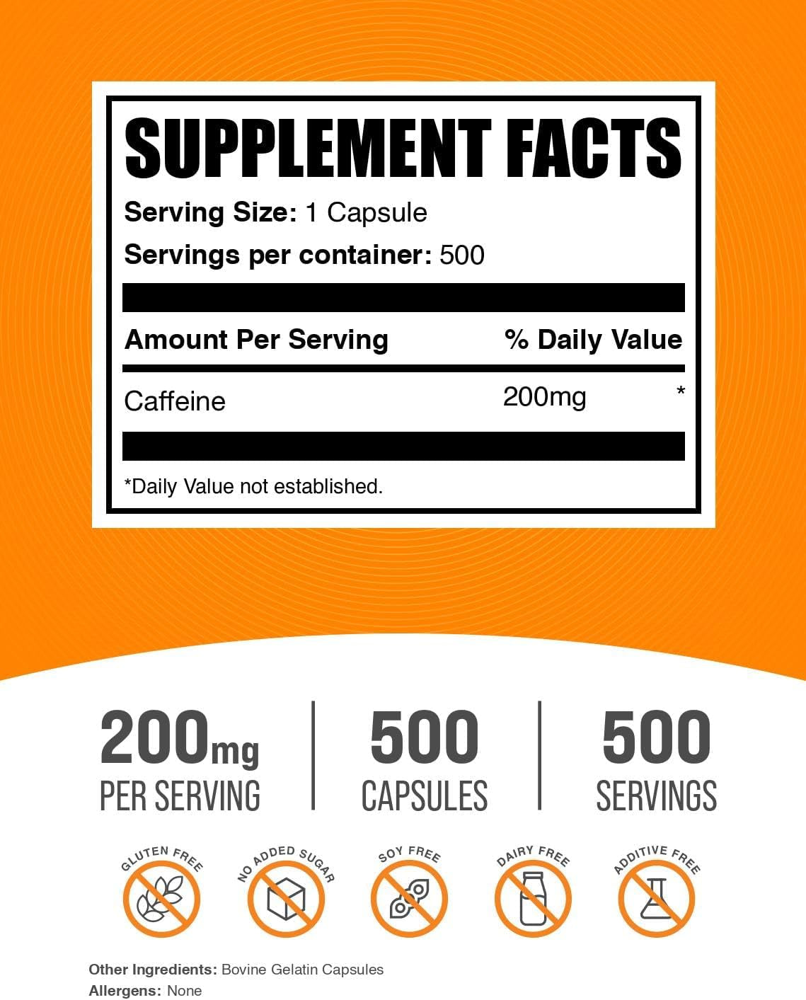 .Com Caffeine 200Mg Capsules - Supplement for Energy Boost, Caffeine Pills 200Mg - Gluten Free, 1 Capsule per Serving, 500 Count (Pack of 1)