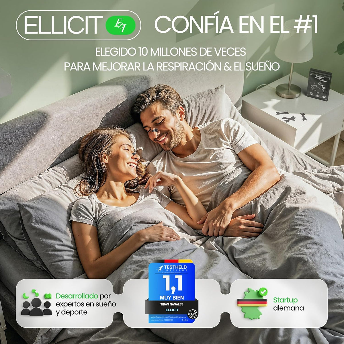 Ellicit® Tiras Nasales Negras, Paquete De 30 Tiras Nasales Premium, Contra Los Ronquidos, Soporte Extra Para Deportes Y Mejor Calidad Del Sueño, Mejor Respiración Con La Nariz Tapada [Talla Universal]
