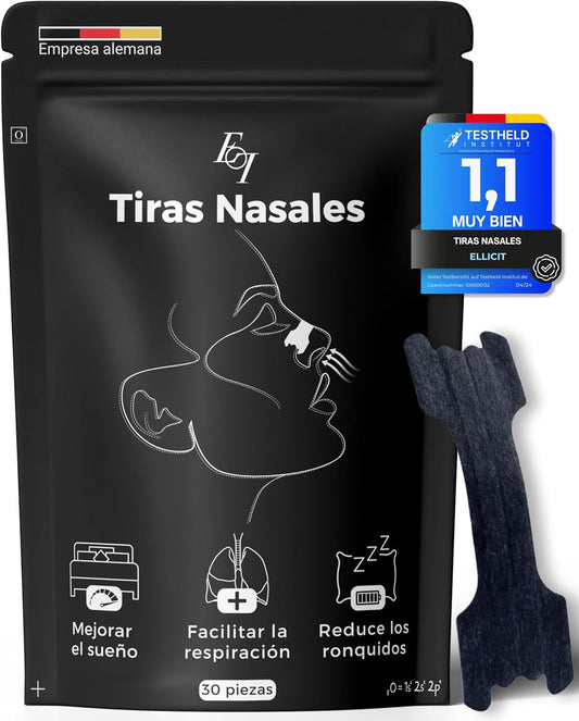 Ellicit® Tiras Nasales Negras, Paquete De 30 Tiras Nasales Premium, Contra Los Ronquidos, Soporte Extra Para Deportes Y Mejor Calidad Del Sueño, Mejor Respiración Con La Nariz Tapada [Talla Universal]