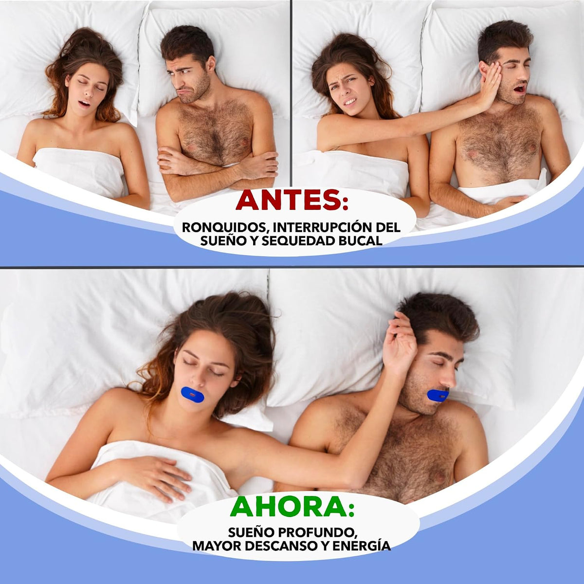 PACK 60 TIRAS BUCALES Para Dormir. Mouth Tape for Sleeping. Cinta Bucal Antironquidos. Tapa Bocas Para No Roncar. Tape Bucal. Cinta Boca Para Dormir. Parches Boca Cerrada. (Azul Con Orificio)