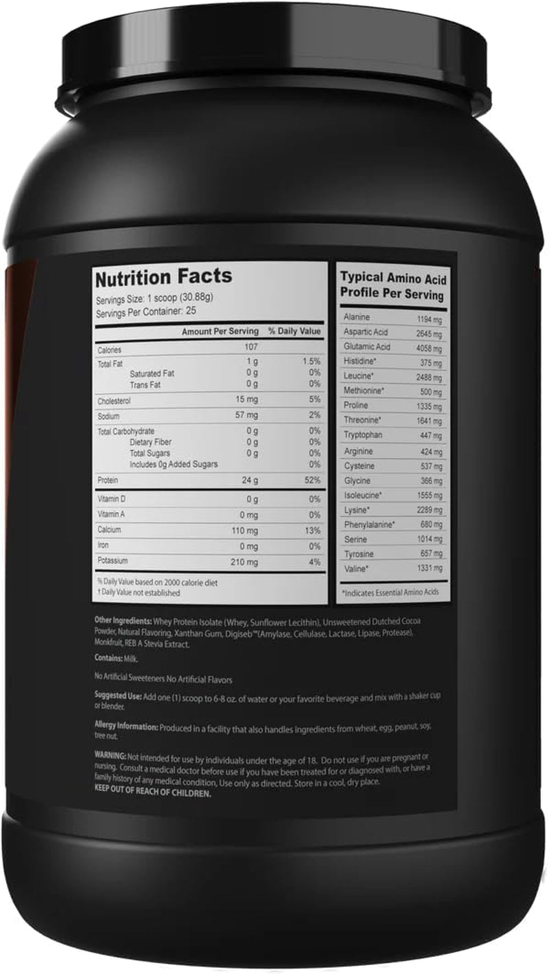 Vyotech Whey Protein Isolate | Naturally Sweetened with Monkfruit | 24G Protein | Zero Carb Sugar-Free Keto-Friendly Gluten-Free Soy-Free & Non-Gmo | 25 Servings | 1.7 LBS | Chocolate Flavor
