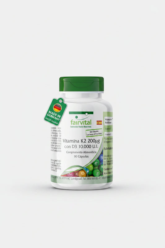 Fairvital Vitamina D3 + K2, 90 Cápsulas, Fáciles De Tragar, Vitamina D3 10 000 UI De Liberación Prolongada + Vitamina K2 MK-7 200 Mcg Por Cápsula, ALTA DOSIS, Solo 1 Cápsula Cada 10 Días