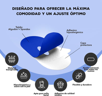 PACK 60 TIRAS BUCALES Para Dormir. Mouth Tape for Sleeping. Cinta Bucal Antironquidos. Tapa Bocas Para No Roncar. Tape Bucal. Cinta Boca Para Dormir. Parches Boca Cerrada. (Azul Con Orificio)