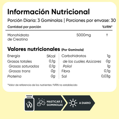 Gominolas De Creatina Monohidratada 5000Mg - Gomitas Pre Entreno Sabor Limón De Creatina Monohidrato Sin Azúcar Ni Gluten - Suplemento Para El Gym, Sin OGM