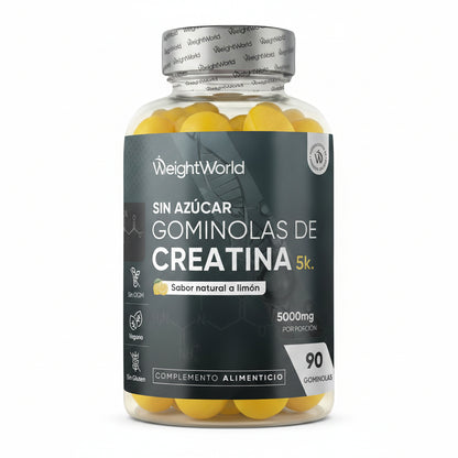 Gominolas De Creatina Monohidratada 5000Mg - Gomitas Pre Entreno Sabor Limón De Creatina Monohidrato Sin Azúcar Ni Gluten - Suplemento Para El Gym, Sin OGM