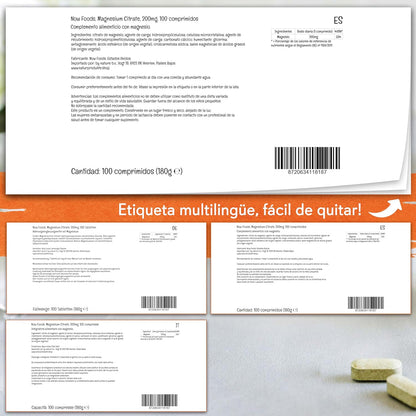 Now Foods, Magnesium Citrate, 200Mg Magnesio, 100 Tabletas Veganas, Probado En Laboratorio, Vegetariano, Sin Gluten, Sin Soja, No GMO
