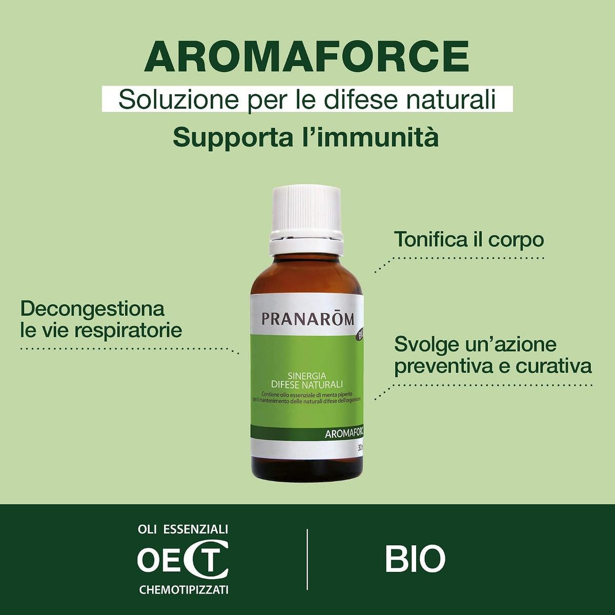 PRANAROM - Aromaforce - Solución Defensas Naturales - Sinergia De Aceites Esenciales 100% Bio - Mantenimiento De La Inmunidad - 30Ml