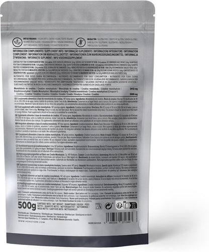 HSN Creatina Excell 100% Creapure® En Polvo - Sin Sabor 500 G | 100% Puro Monohidrato De Creatina Sin Añadidos. Libre De DCD O DHT. No Incluye Dosificador.