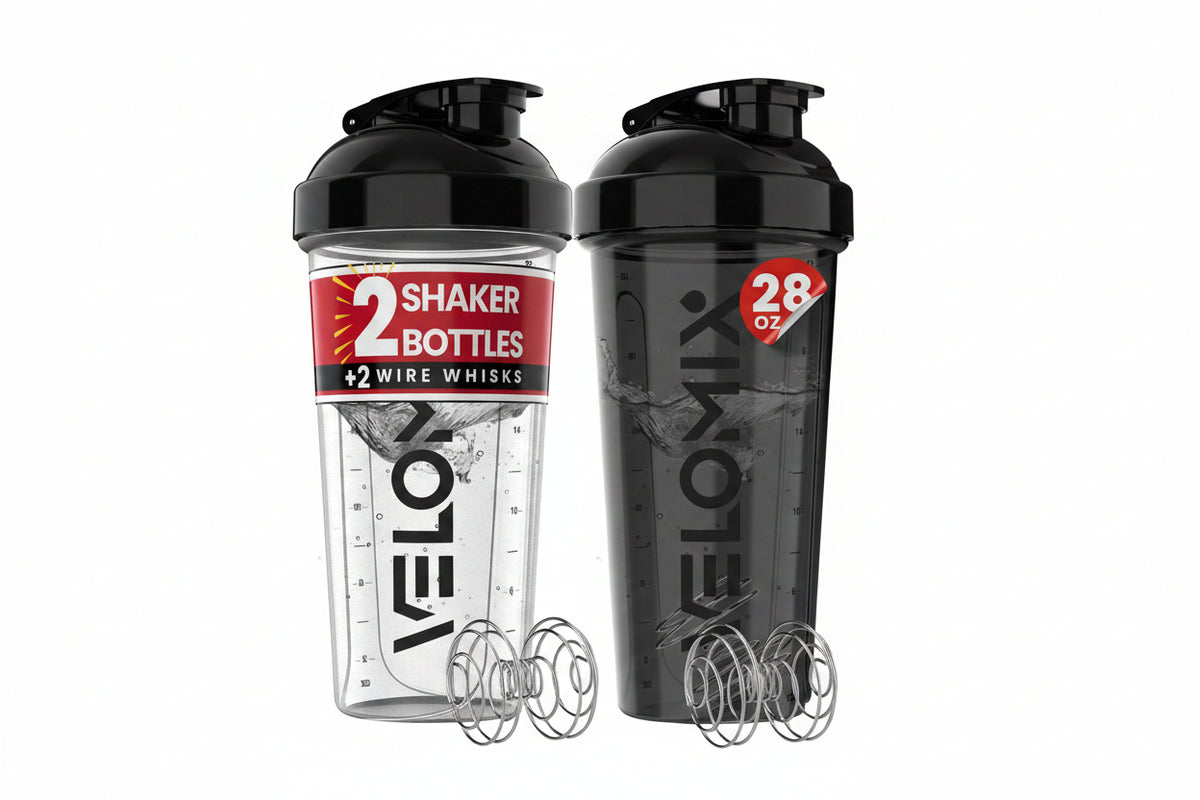 -2 Pack- 28 Oz Protein Shaker Bottles for Protein Mixes - 2X Wire Whisk | Leak Proof Shaker Cups for Protein Shakes | Protein Shaker Bottle Pack (Black/Transparent)