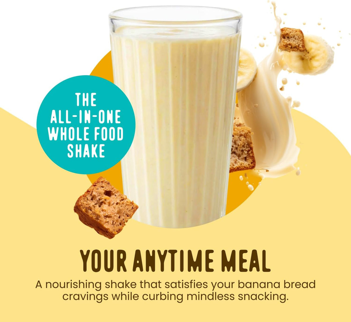 All in One Protein Shake Powder, Banana Bread - on the Go Meal Alternative + Collagen Peptides, Reishi & Cordyceps - Focus, Skin, Hair & Joint Support - 100% Grass Fed Whey, 20 Servings