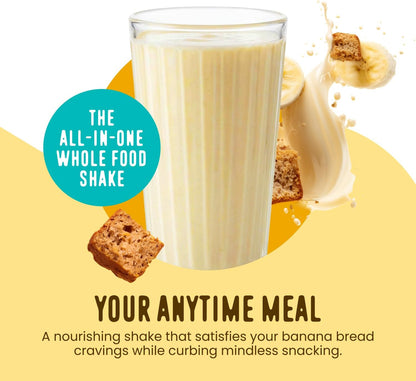 All in One Protein Shake Powder, Banana Bread - on the Go Meal Alternative + Collagen Peptides, Reishi & Cordyceps - Focus, Skin, Hair & Joint Support - 100% Grass Fed Whey, 20 Servings