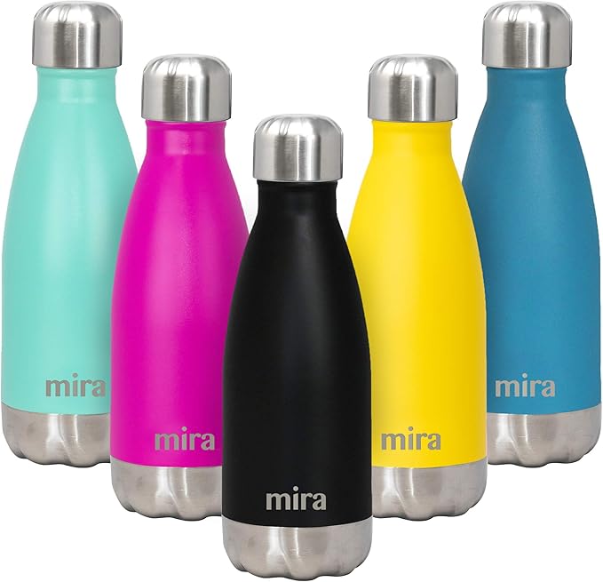 Botella de agua con aislamiento de 12 oz – Termo de acero inoxidable estilizado tipo cola – Botella de doble pared para bebidas frías y calientes (24 h frío / 12 h caliente) – Negro
